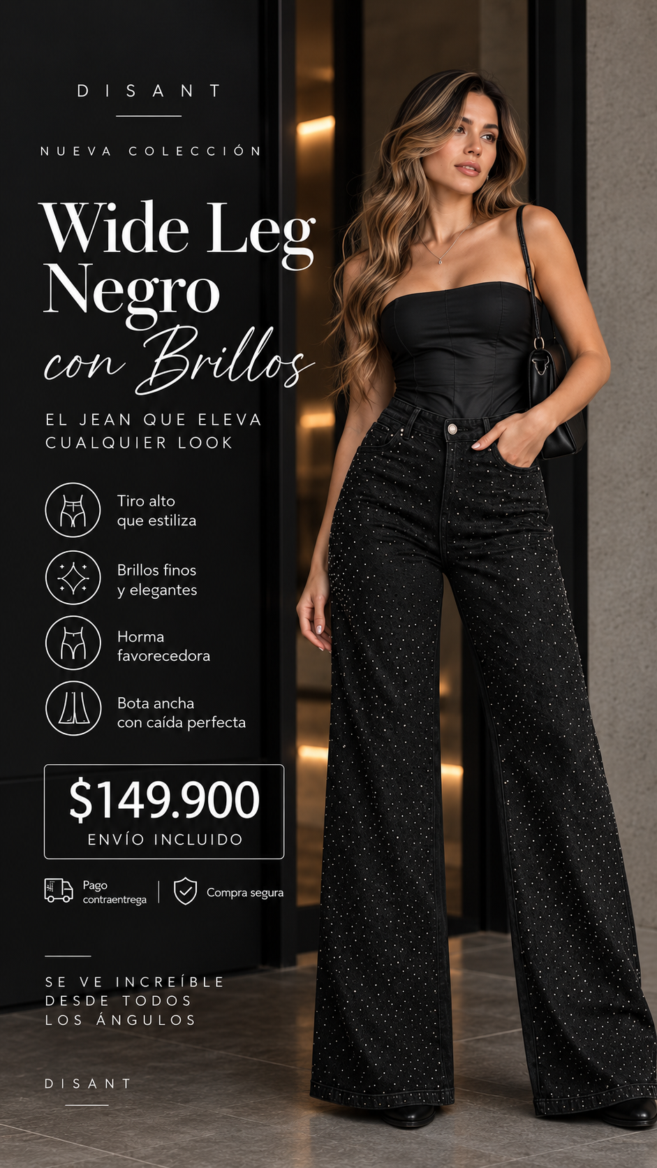 WIDE LEG NEGRO CON BRILLOS Pro